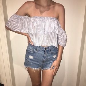 Bishop+young stripped cropped off the shoulder tee